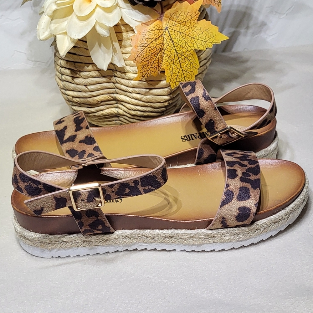 Dream Pairs NWOT Leopard Suede Print Espadrille Platform Sandals Size 7 - Picture 6 of 10